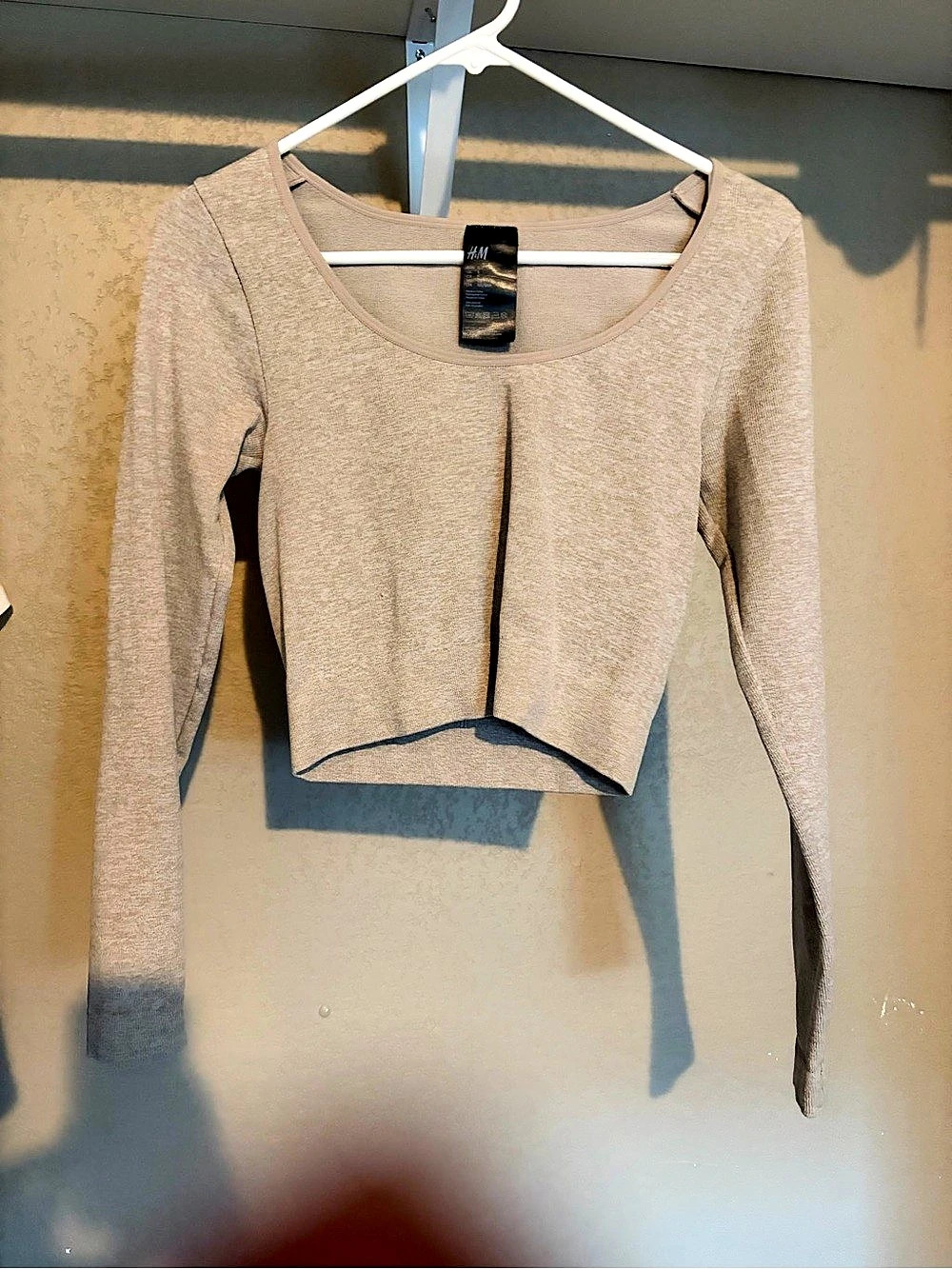 H&M Long Sleeve Cropped thermal Top in Brown Size Small